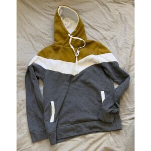 Stripe Grey White Gold 100% Cotton Multi-Colored Pullover Hoodie Mens S